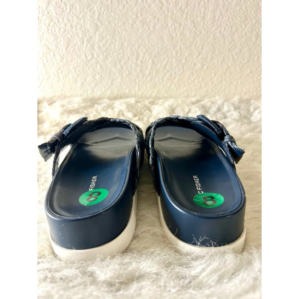 NWOB Marc Fisher Welti Woven Blue Slip On Flat Footbed Sandals Women Size 8M - Picture 2 of 6